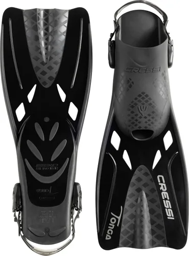 Vista 2 de Cressi Aletas de snorkel ajustables para adultos con hebillas ultra resistentes, muy ligeras, ideales para viajar - Tonga: diseñadas en Italia