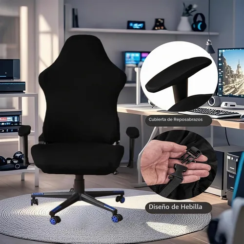 Vista 4 de Fundas para sillas de juegos con fundas para reposabrazos, protector elástico para silla de escritorio de computadora de oficina, tela de poliéster