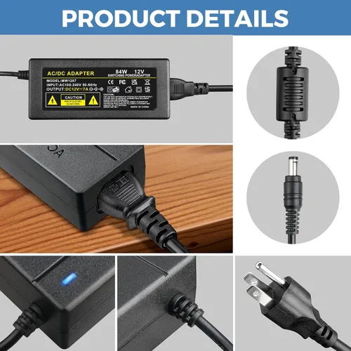 Vista 6 de Fuente de alimentación de 12 V 7 A 84 W Adaptador de CA/CC CA 100-240V a CC 12 voltios 7Amp Convertidor de transformador de potencia de conmutación