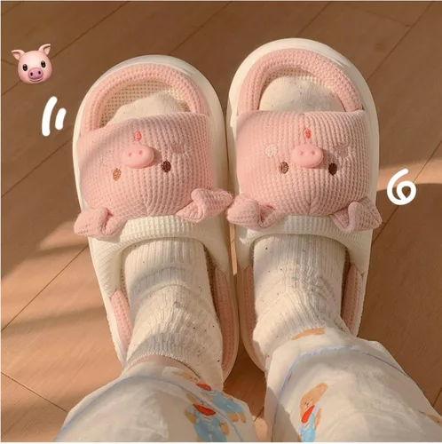 Vista 6 de CEINOM Pantuflas de cerdo de dibujos animados para mujer, pantuflas de casa kawaii, pantuflas lindas para mujeres y hombres, pantuflas de piso