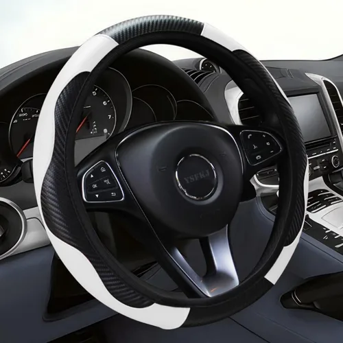 Vista 9 de Funda para volante de automóvil, protector de volante elástico de cuero de microfibra, antideslizante, transpirable, agarre cómodo, universal de 15