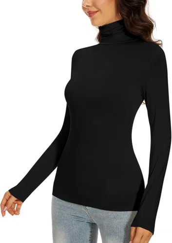Vista 3 de Women's Turtleneck Long Sleeve Thermal Tops Slim Fitted Lightweight Thin Basics Layer Tshirt (XS-2XL)