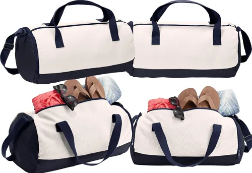 Vista 2 de Bolsa de lona de barril de algodón personalizado, Azul marino verdaderoblanco suave