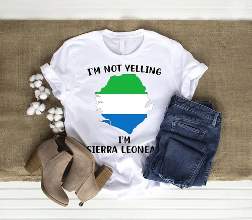 Vista 2 de Funny Sierra Leone Pride T-Shirt, I'm Not Yelling I'm Sierra Leonean Shirt, Gift Idea for Sierra Leonean Men and Women Featuring the Country Map and
