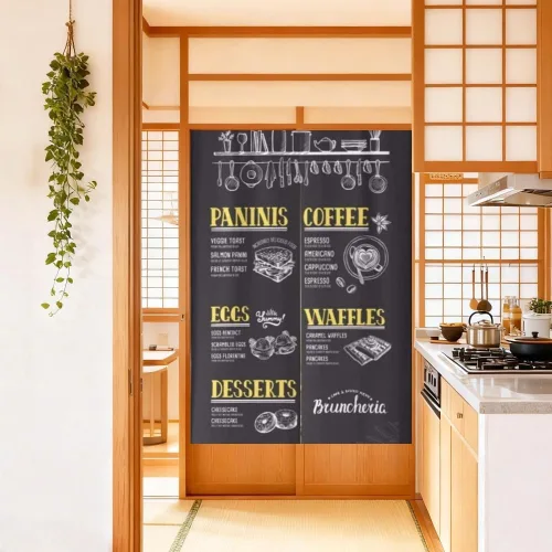 Vista 2 de MYRU Noren - Cortina japonesa para restaurante, armario, puerta, entrada, Feng Shui, cortina de puerta (gris oscuro, 33.5 x 59 pulgadas)