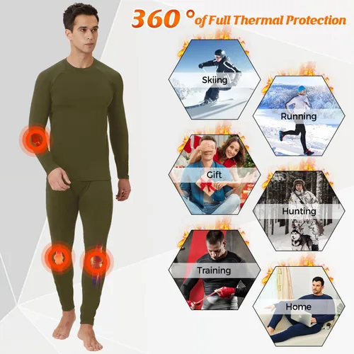 Vista 5 de CL convallaria 2 Pack Thermal Underwear for Men - Warm Fleece Lined Long Johns - Winter Gear Base Layer Tops & Bottoms Set
