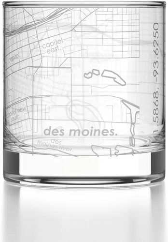 Vista 81 de Well Told Vaso de rocas grabado con mapa de Akron, Ohio, cristalería estilo antiguo (325ml, transparente) Vaso de bourbon grabado, regalos