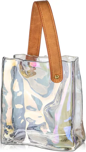 Vista 12 de Florero de bolso de cristal para flores, floreros de ámbar para centros de mesa, florero de bolsa de cristal con asa de cuero, floreros pequeños