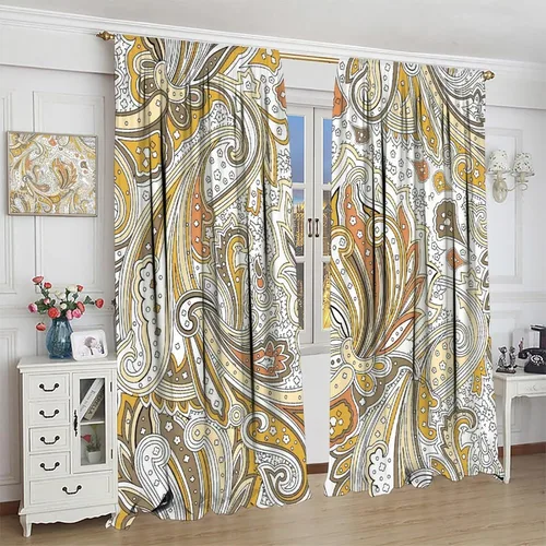 Vista 59 de Cortinas opacas con estampado de flores de cachemira, estampado de cachemira sobre fondo blanco, para decoración del hogar, cocina, restaurante