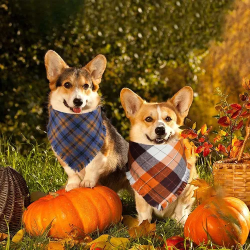Vista 2 de STMK Bandana de otoño para perro, paquete de 4 bandanas para perros con borlas y bordes para perros pequeños, medianos y grandes