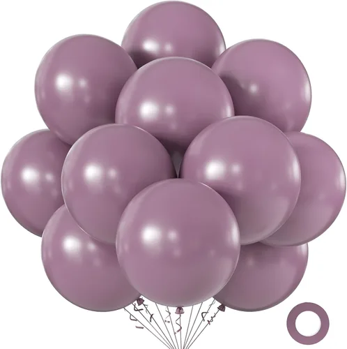 Vista 20 de KALOR Globos color morado ceniza de 18 pulgadas, 10 globos de látex mate, globos redondos grandes para bodas, baby shower, fiestas de cumpleaños