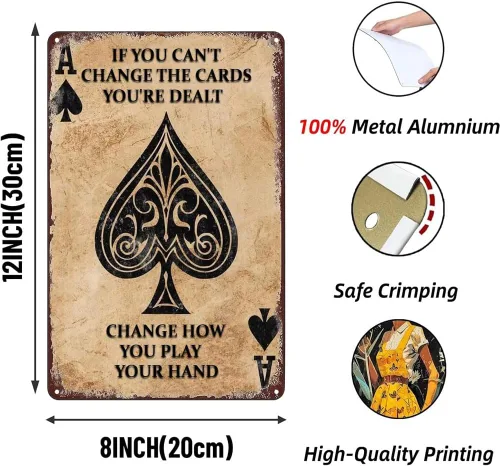 Vista 2 de Ace of Spades Poker - Cartel de metal con texto en inglés "Change Play", decoración de pared, arte de pared, decoración de habitación, pintura