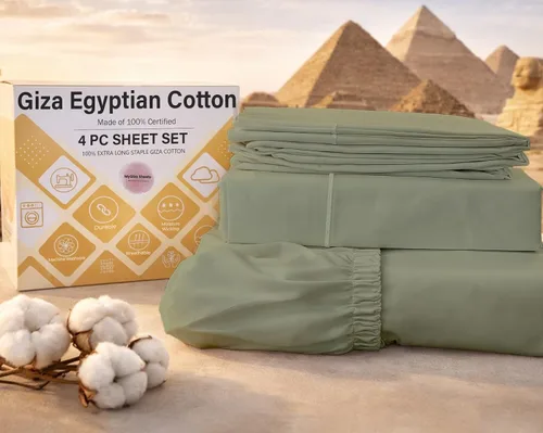 Vista 18 de MyGiza Sheets, Juego de sábanas 100% de algodón egipcio Giza, tamaño individual, para adaptarse a colchones de hasta 15 pulgadas de profundidad