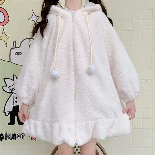 Vista 3 de Sudadera con capucha para mujer con orejas de conejo de manga larga mullida mullida con capucha abrigos