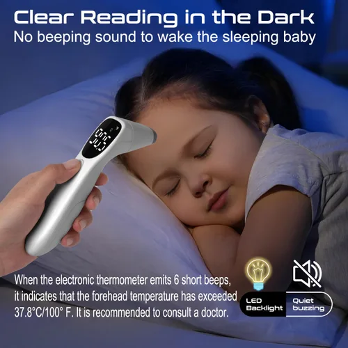 Vista 7 de huangirl Termómetro sin contacto, termómetro digital para la frente para adultos con alarma de fiebre, dígitos LED grandes, termómetros infrarrojos