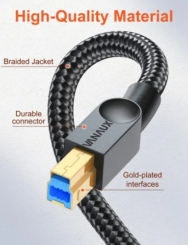Vista 3 de VANAUX Cable USB 3.0 B macho a USB A, cable de datos USB 3 tipo B, compatible con estación de acoplamiento, discos duros externos, escáner y más
