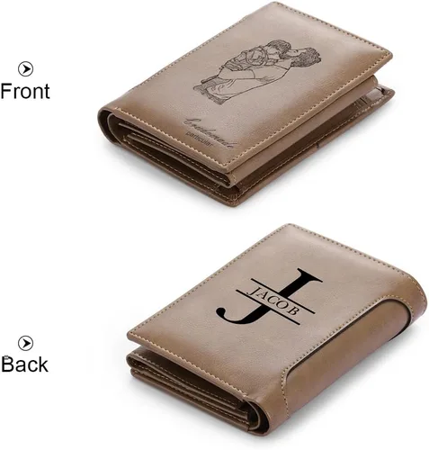 Vista 2 de Gemszoo Cartera personalizada con nombre de foto inicial para hombres, cartera con imagen personalizada, regalo para marido, novio, padre, Trifold