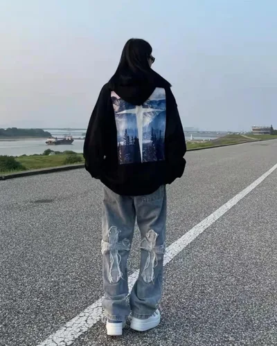 Vista 4 de KCLOT Jeans rectos estilo hip hop para hombre, de pierna ancha, estilo de los años 90