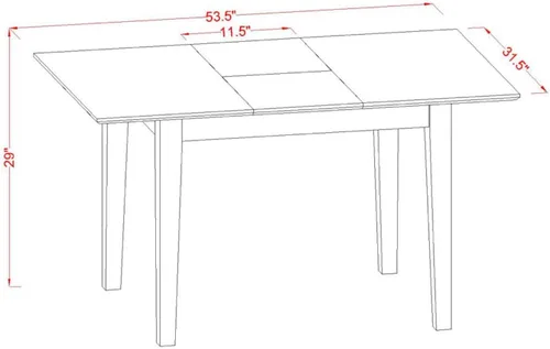 Vista 4 de East West Furniture NODA3-LWH-W - Juego de mesa de cocina de 3 piezas para espacios pequeños contiene una mesa de comedor rectangular con hoja