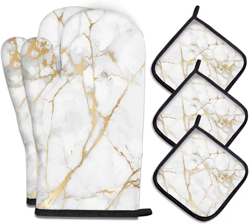 Vista 29 de MCALK Juego de 5 manoplas de horno y soportes para ollas, guantes abstractos para horno y almohadillas calientes para cocina de cocina, manoplas