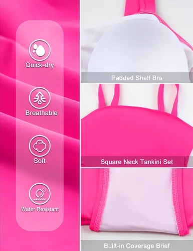 Vista 3 de Tankini de dos piezas con falda para mujer, estilo vintage, con control de abdomen, UPF 50+