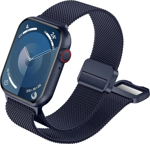 Vista 11 de QOKNUL Compatible with Apple Watch Bands for Women Men Stainless Steel Negro