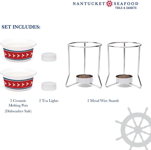 Vista 3 de Nantucket - Calentadores de mantequilla de cerámica para mariscos, diseño de langosta, juego de 2