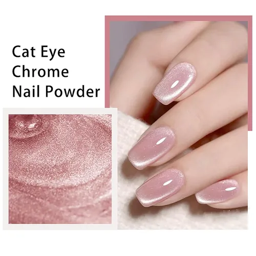 Vista 4 de Polvo cromado para uñas de ojo de gato, polvo cromado para esmalte de uñas de gel, pigmento de efecto ojo de gato plateado para decoración de diseño