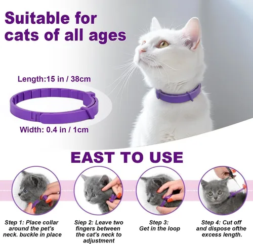 Vista 4 de Collar calmante para gatos, collar calmante para gatos, paquete de 4 collares de feromonas para gatos, ajustable de 15 pulgadas, alivio del estrés