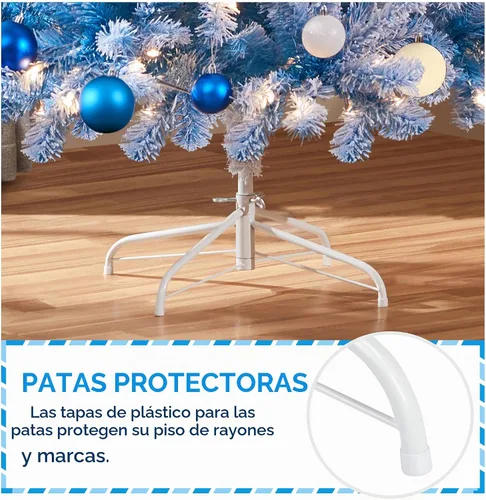Vista 9 de Yaheetech - Árbol artificial de Navidad de 6 pies preiluminado con 250 luces incandescentes de color blanco cálido, con flecos nevados y soporte