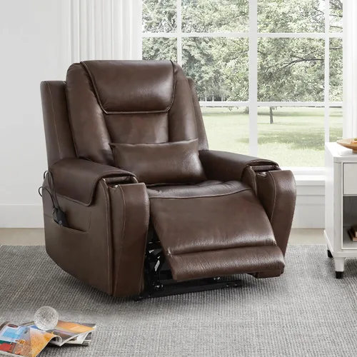 Vista 8 de CHITA Silla reclinable eléctrica para personas mayores con masaje y calor, silla reclinable grande de piel auténtica con soportes para tazas