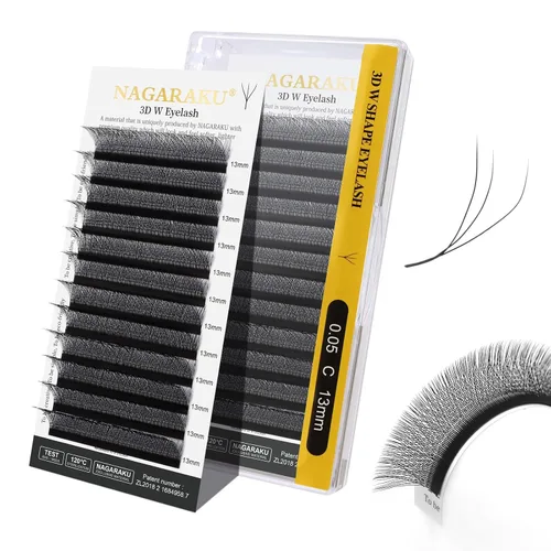 Vista 232 de NAGARAKU Extensiones de pestañas prefabricadas en abanico 3D W 0.05 C 0.315 0.05-C 3D W