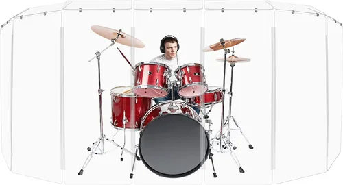 Vista 13 de PENNZONI Drum Shield de 5 pies con bisagras de plástico, viene con 3 paneles para tambor y bisagras de plástico, paneles de acrílico transparente
