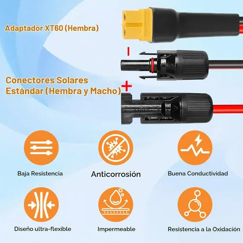 Vista 2 de Cable de extensión solar XT60 de 10 AWG 2 3 6 10 15 20 25 35 40 50 75 100 pies XT60 adaptador de conector de extensión solar más grueso cable hembra