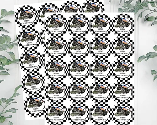 Vista 6 de Pegatinas personalizadas para fiesta de cumpleaños de Monster Truck, etiquetas, etiquetas