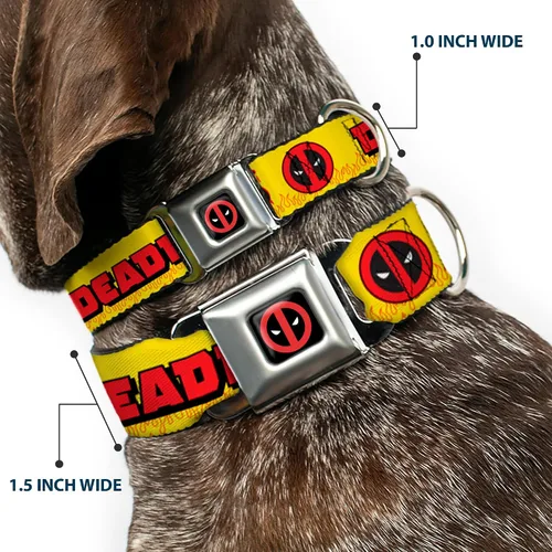 Vista 2 de Collar de perro Hebilla de cinturón de seguridad Deadpools Chimichangas Flames Amarillo Negro Rojo 9 a 15 pulgadas 1.0 pulgadas de ancho