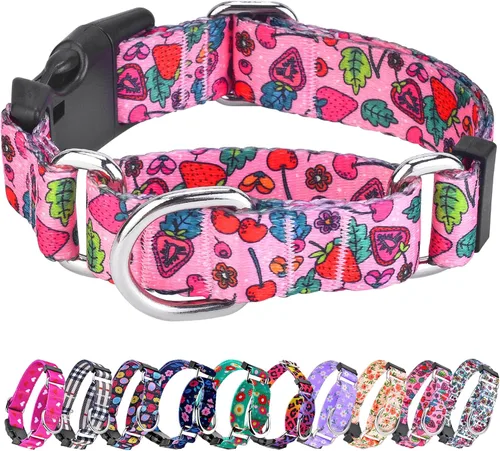 Vista 19 de Hikiko - Collar de cuadros para perros con collar ajustable de nylon Martingale con hebilla de liberación rápida (Pluma de beige, X-Pequeño)