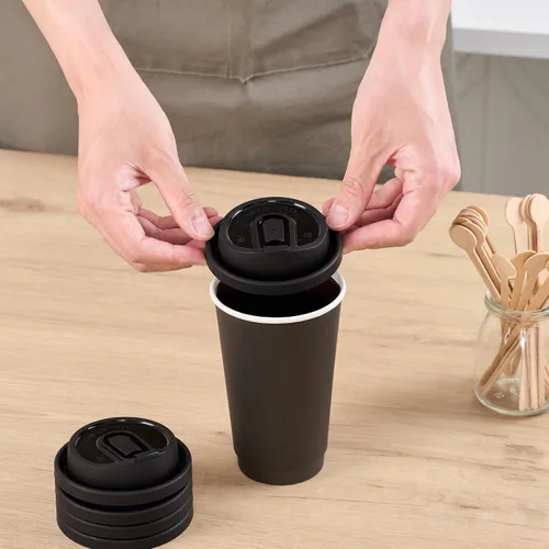 Vista 3 de Restaurantware Solo tapas: tapas Restpresso para tazas de café de papel de 8, 12, 16 y 20 onzas, 25 tapas de papel desechables con tapón Negro