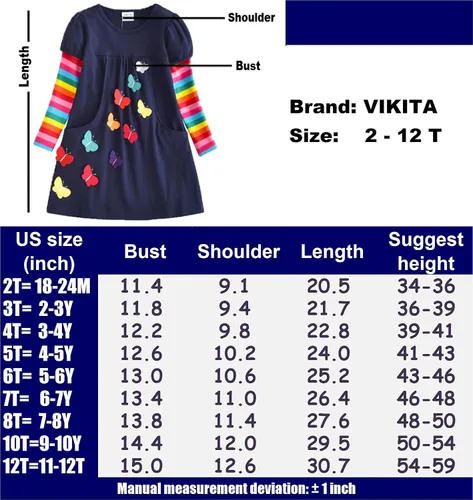 Vista 6 de VIKITA - Ropa de invierno para niñas, vestidos de manga larga para niñas de 2 a 12 años