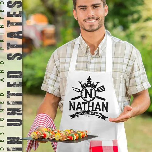 Vista 3 de Delantal de cocina personalizado para el día del padre, regalo con nombre 8 diseños de parrilla, delantales blancos personalizados para papá regalo