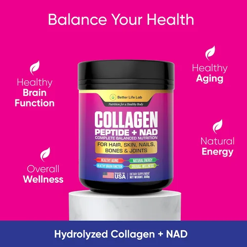 Vista 3 de BETTER LIFE LAB Péptidos de colágeno hidrolizados con NAD – Apoya el cabello, la piel, las uñas, las articulaciones y los huesos – Colágeno tipo I