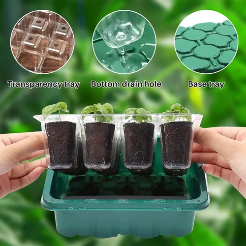 Vista 4 de Kit de bandeja de inicio de semillas con luz de crecimiento, paquete de 5 bandejas de semillas para plantas con cúpulas de humedad y cubiertas