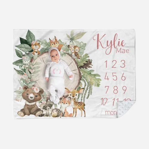 Vista 12 de Manta de hito mensual personalizada para bebé, nombre personalizado con fondo de fotografía de diseño de ganado de las tierras altas, manta de felpa