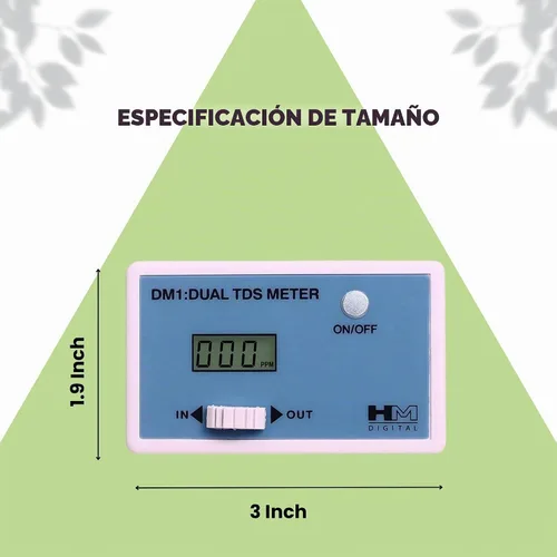 Vista 3 de HM Digital DM-1 Monitor de TDS dual en línea, rango 0-9990 ppm, precisión de lectura +/- 2%, azul y blanco