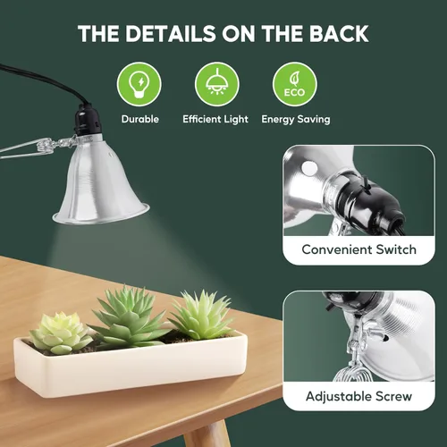 Vista 3 de HealSmart Enchufe de luz de abrazadera de 5.5 pulgadas, máximo de 60 vatios con cable 18/2 SPT-2 de 6 pies, reflector de aluminio E26
