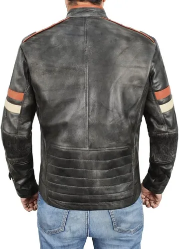 Vista 5 de Spazeup Cafe Racer Chaqueta Vintage Motocicleta Retro Moto Chaqueta de cuero envejecido Chaqueta de motocicleta desgastada para hombre