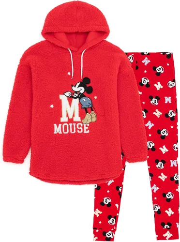 Vista 6 de Disney Mickey Mouse - Conjunto de pijama para mujer, sudadera con capucha roja con pantalones de leggings, regalos de ropa de descanso