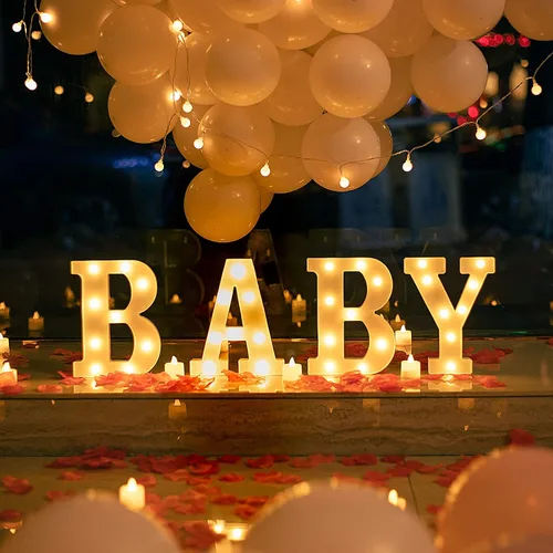 Vista 3 de Letras de marquesina iluminadas para bebés - Letrero LED con letras y números para decoración de cumpleaños, mesa del hogar, blanco