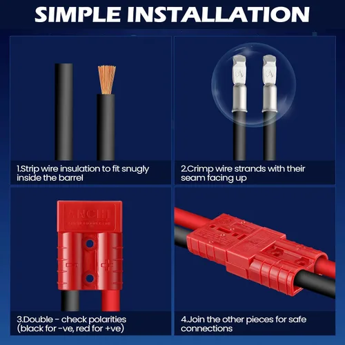 Vista 5 de Frienda 4 piezas de batería de calibre 6-12 de 50 A, conector rápido de 12-36 V, kit de enchufe de arnés de cables de desconexión rápida de batería