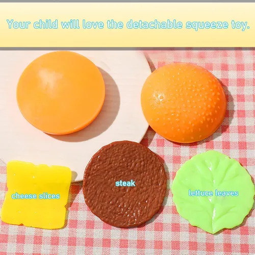 Vista 6 de Hamburguesa Squishies Alivio del Estrés Suave Simulación Alimentos Desmontable Hamburguesa Squeeze Juguetes Lindo Regalo de Cumpleaños Juguete